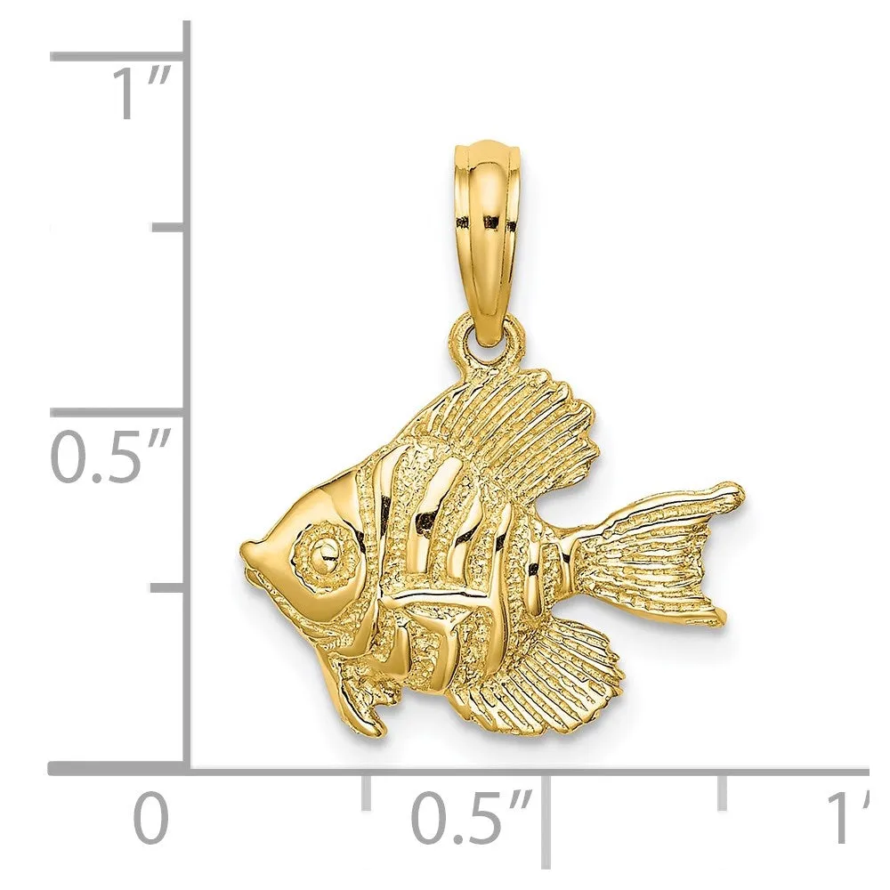 14K Polished  Engraved Fish Charm