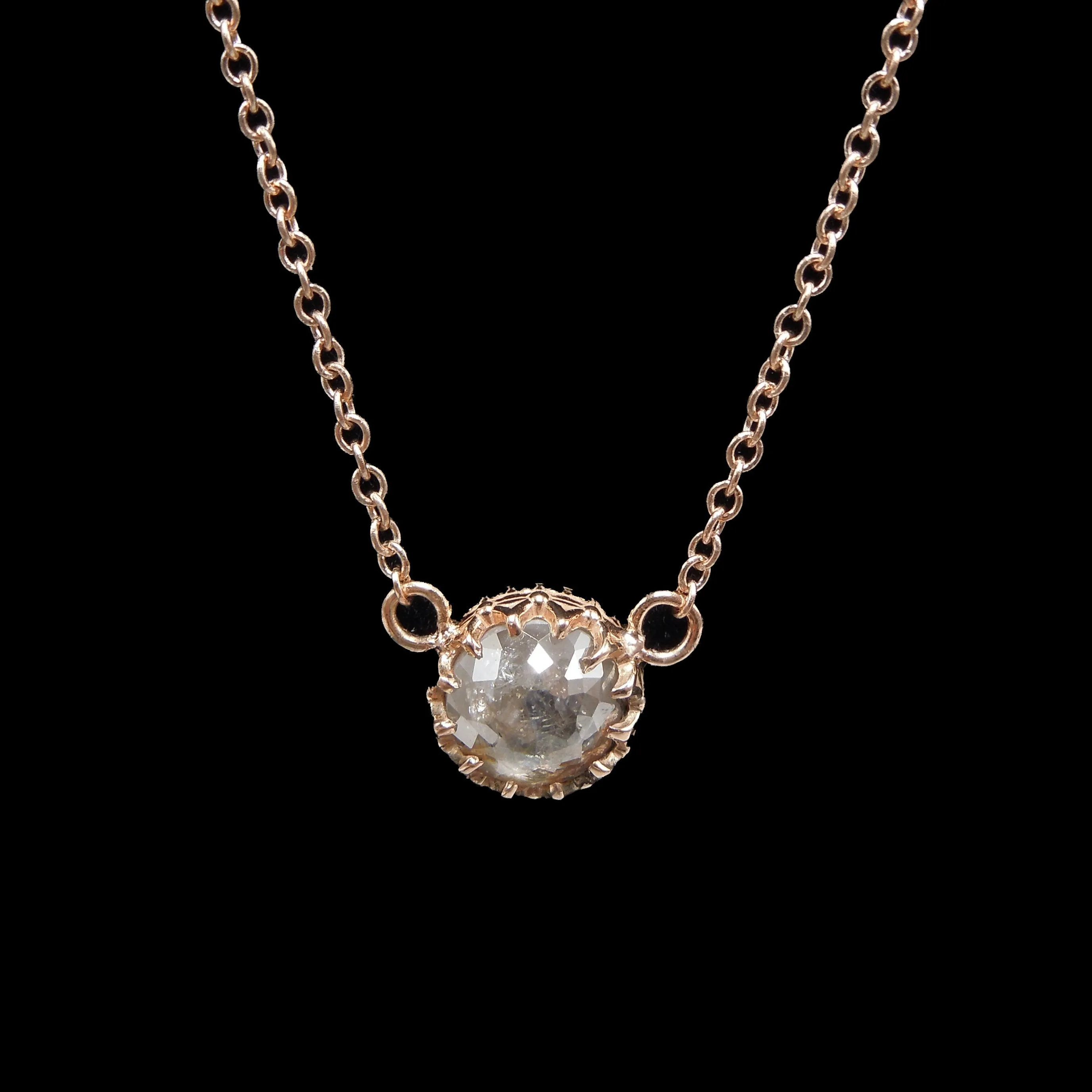 14K Rose Gold and Rose Cut Pinkish Brown Salt and Pepper Diamond Necklace