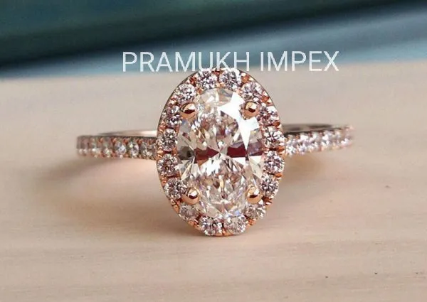 14K Rose Gold Ovel Cut halo Moissanite Wedding Ring, 1.90TDW Antique Engagement Ring