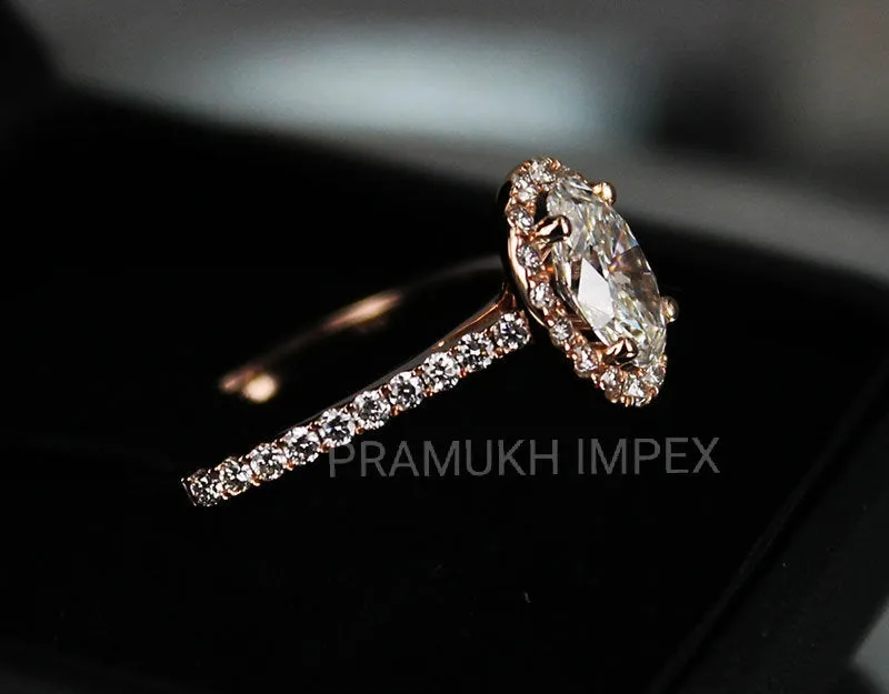 14K Rose Gold Ovel Cut halo Moissanite Wedding Ring, 1.90TDW Antique Engagement Ring