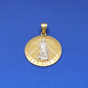 14k Saint Lazarus Pray for Us Circle Medallion Pendant