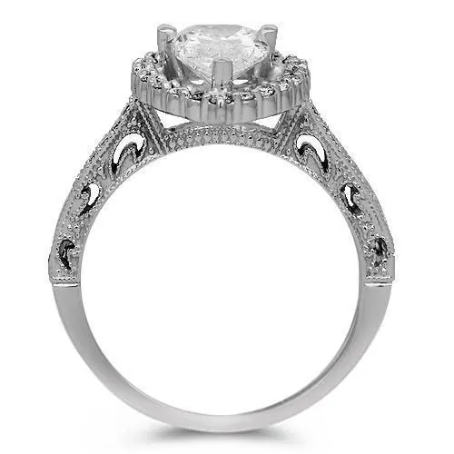 14K Solid White Gold Diamond Engagement Ring 0.79 Ctw