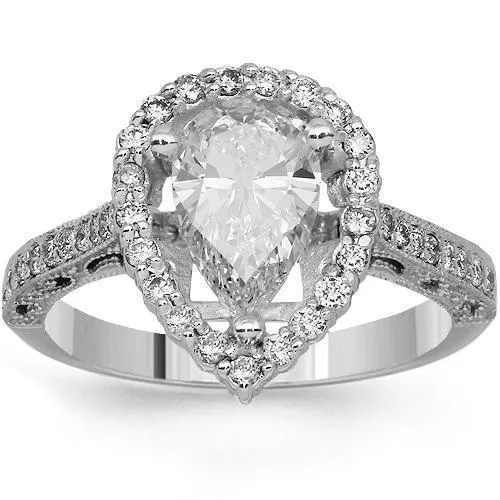 14K Solid White Gold Diamond Engagement Ring 0.79 Ctw