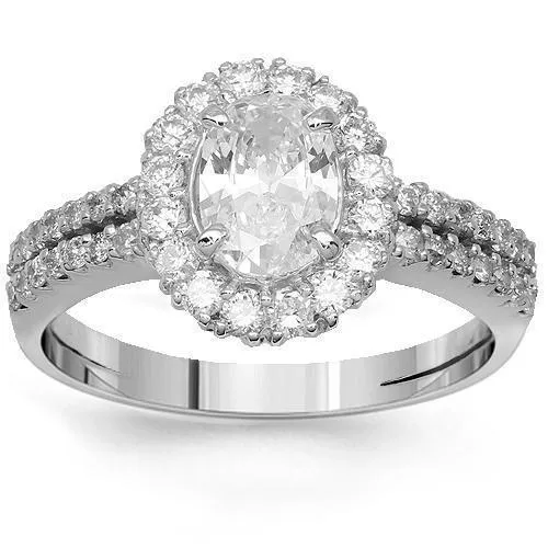 14K Solid White Gold Diamond Engagement Ring 1.42 Ctw