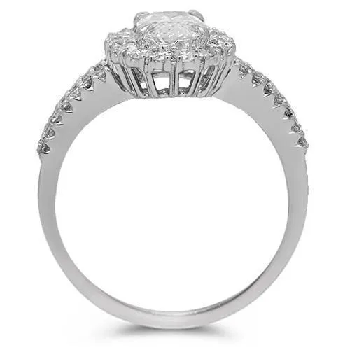 14K Solid White Gold Diamond Engagement Ring 1.42 Ctw