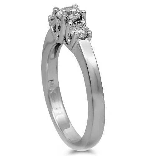 14K Solid White Gold Three Stone Diamond Anniversary Ring 0.65 Ctw