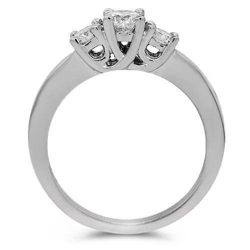 14K Solid White Gold Three Stone Diamond Anniversary Ring 0.65 Ctw