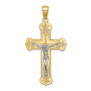 14K Two-tone Engraved Crucifix Charm