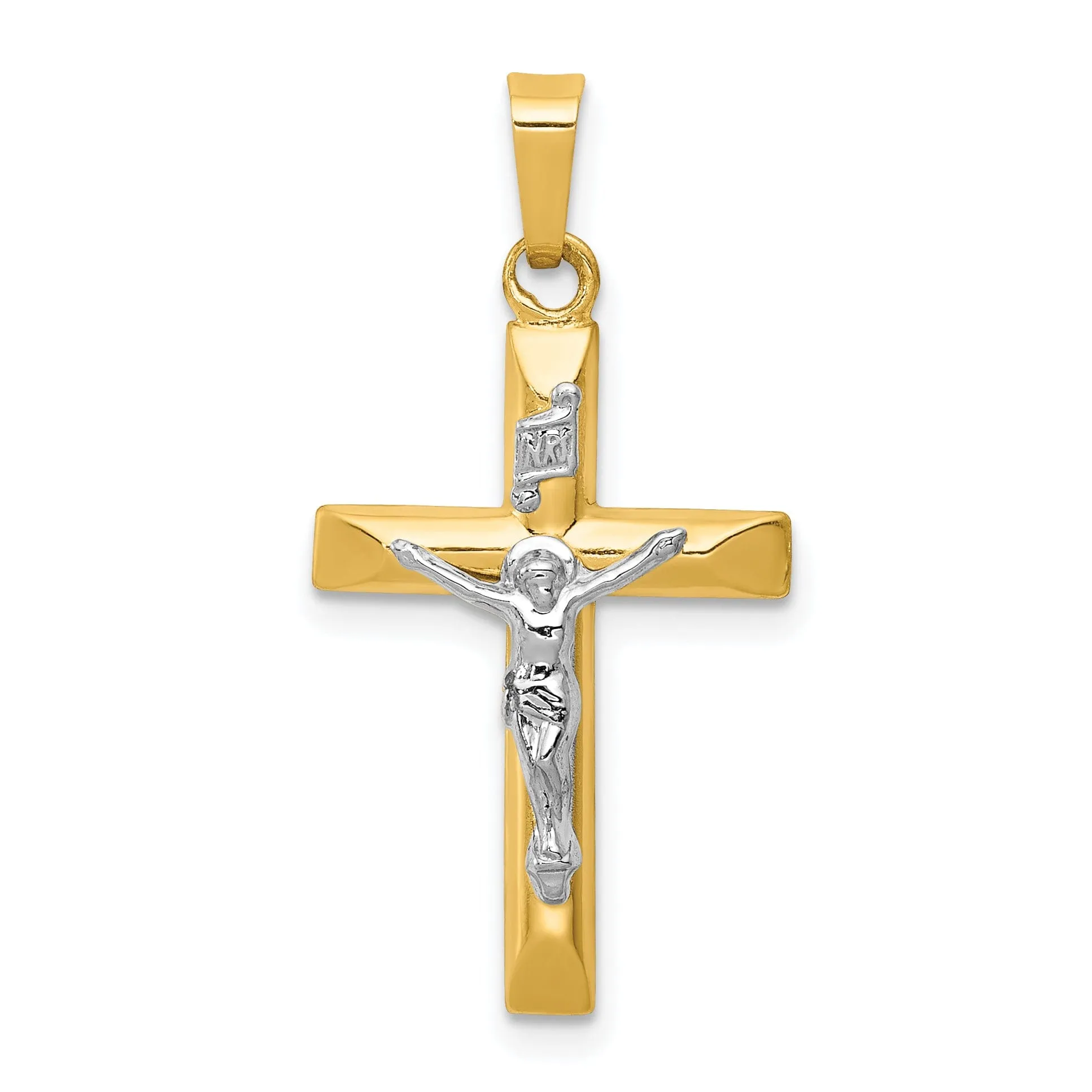 14k Two-tone Gold INRI Hollow Crucifix Pendant