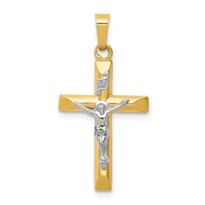 14k Two-tone Gold INRI Hollow Crucifix Pendant