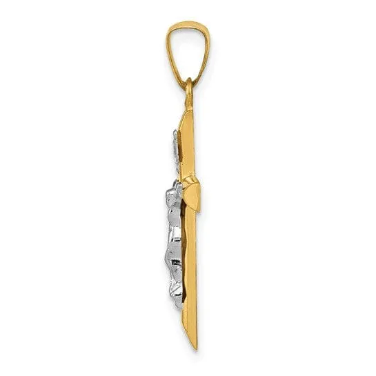 14k Two-tone Gold INRI Hollow Crucifix Pendant