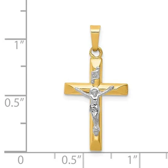 14k Two-tone Gold INRI Hollow Crucifix Pendant