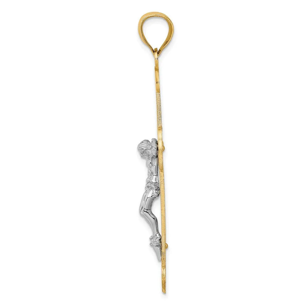 14K W/ Rhodium Engraved Crucifix Charm
