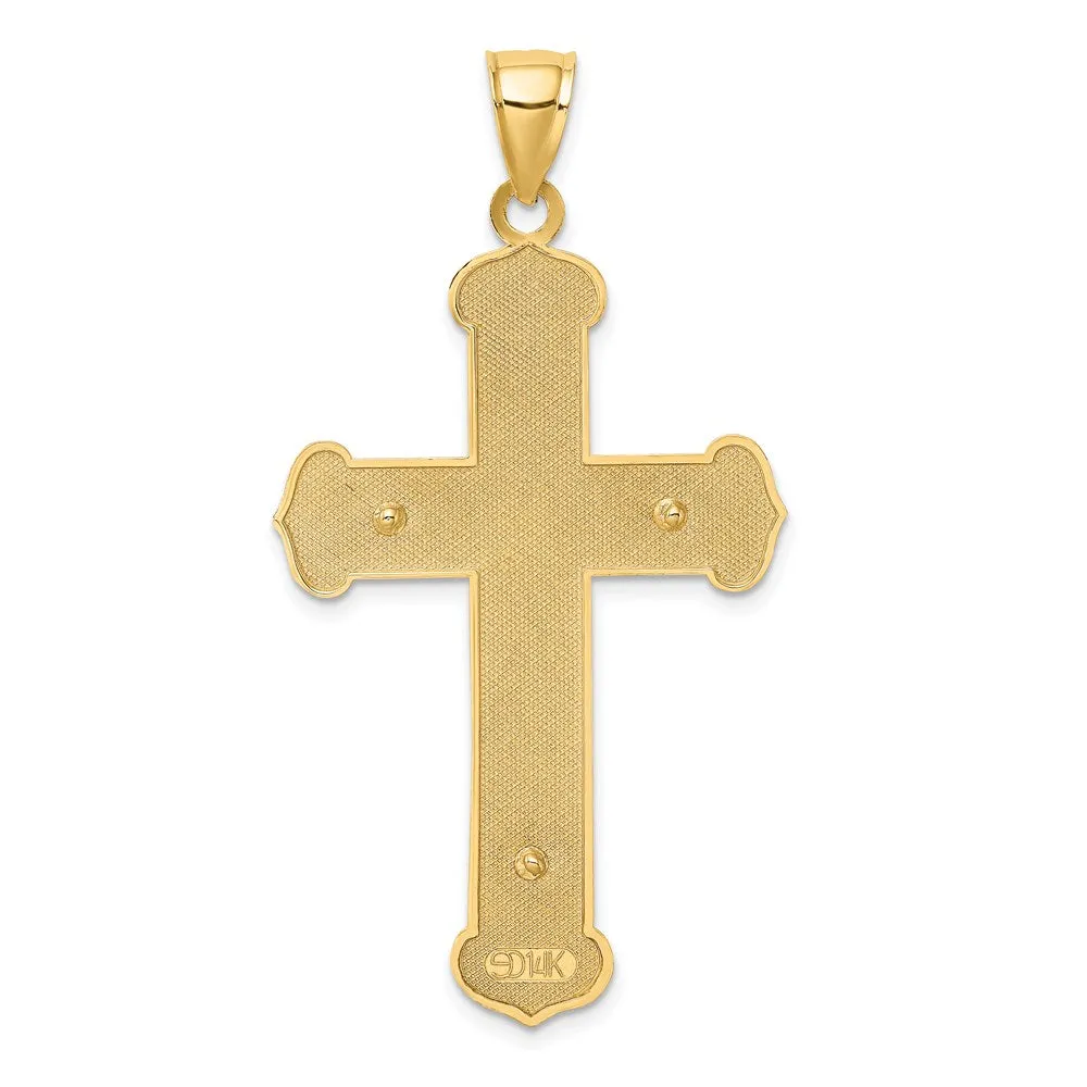 14K W/ Rhodium Engraved Crucifix Charm