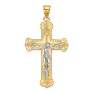 14K W/ Rhodium Engraved Crucifix Charm