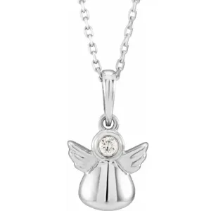 14K White .03 CT Diamond Youth Angel 15" Necklace