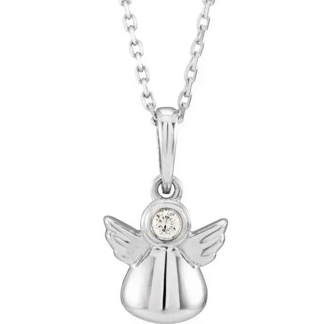 14K White .03 CT Diamond Youth Angel 15" Necklace
