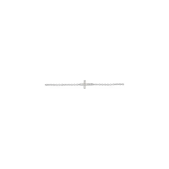 14K White .04 CTW Diamond Sideways Cross Youth 7" Bracelet