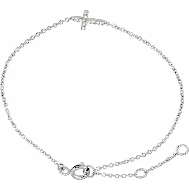 14K White .04 CTW Diamond Sideways Cross Youth 7" Bracelet