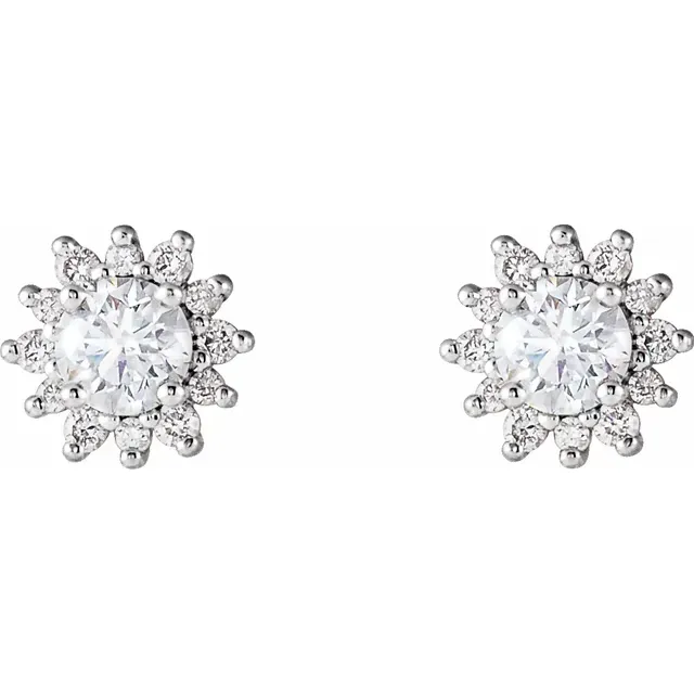 14K White 1/2 CTW Diamond Halo-Style Earrings