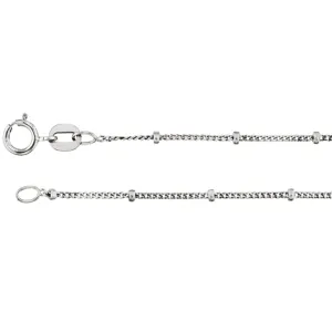 14k White Gold 1mm Solid Beaded Curb 18" Chain