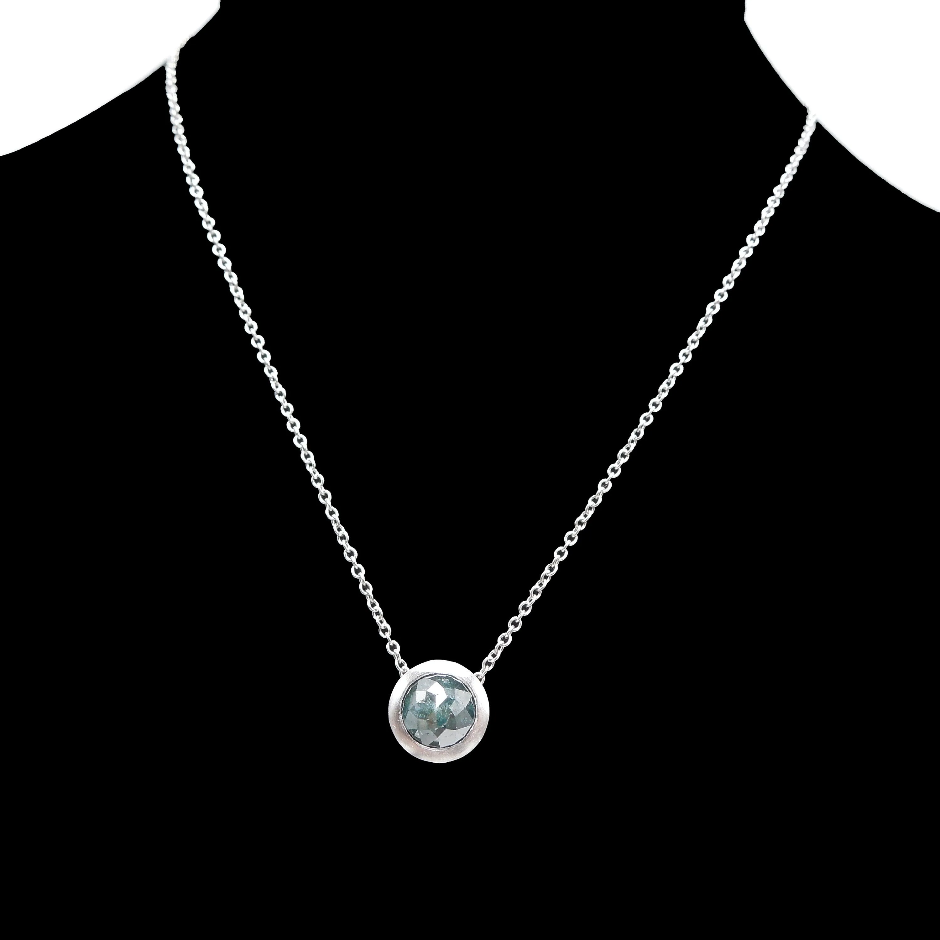 14K White Gold and Rose Cut Bluish Black Salt and Pepper Diamond Necklace