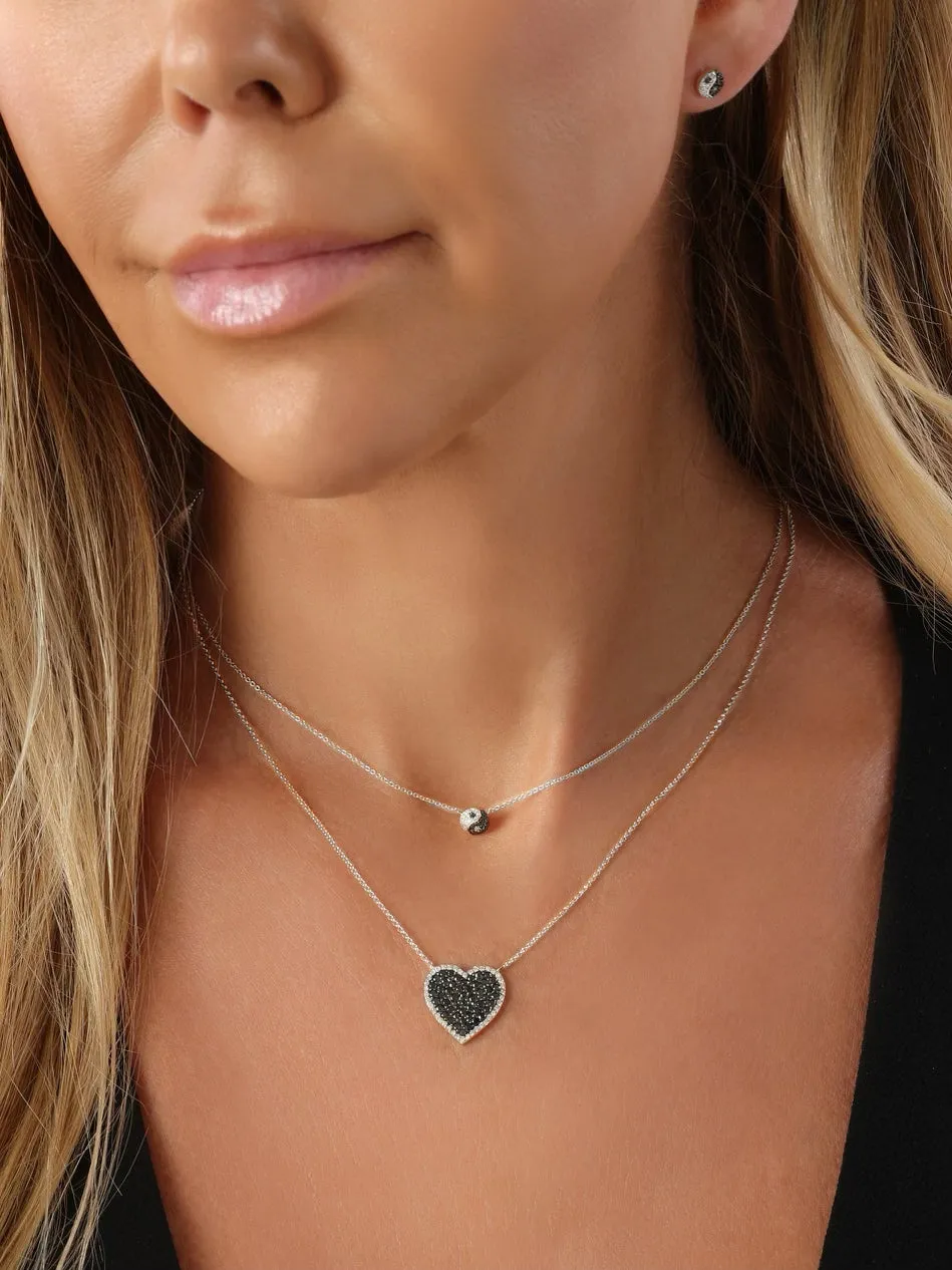 14k White Gold Black Diamond Heart Necklace