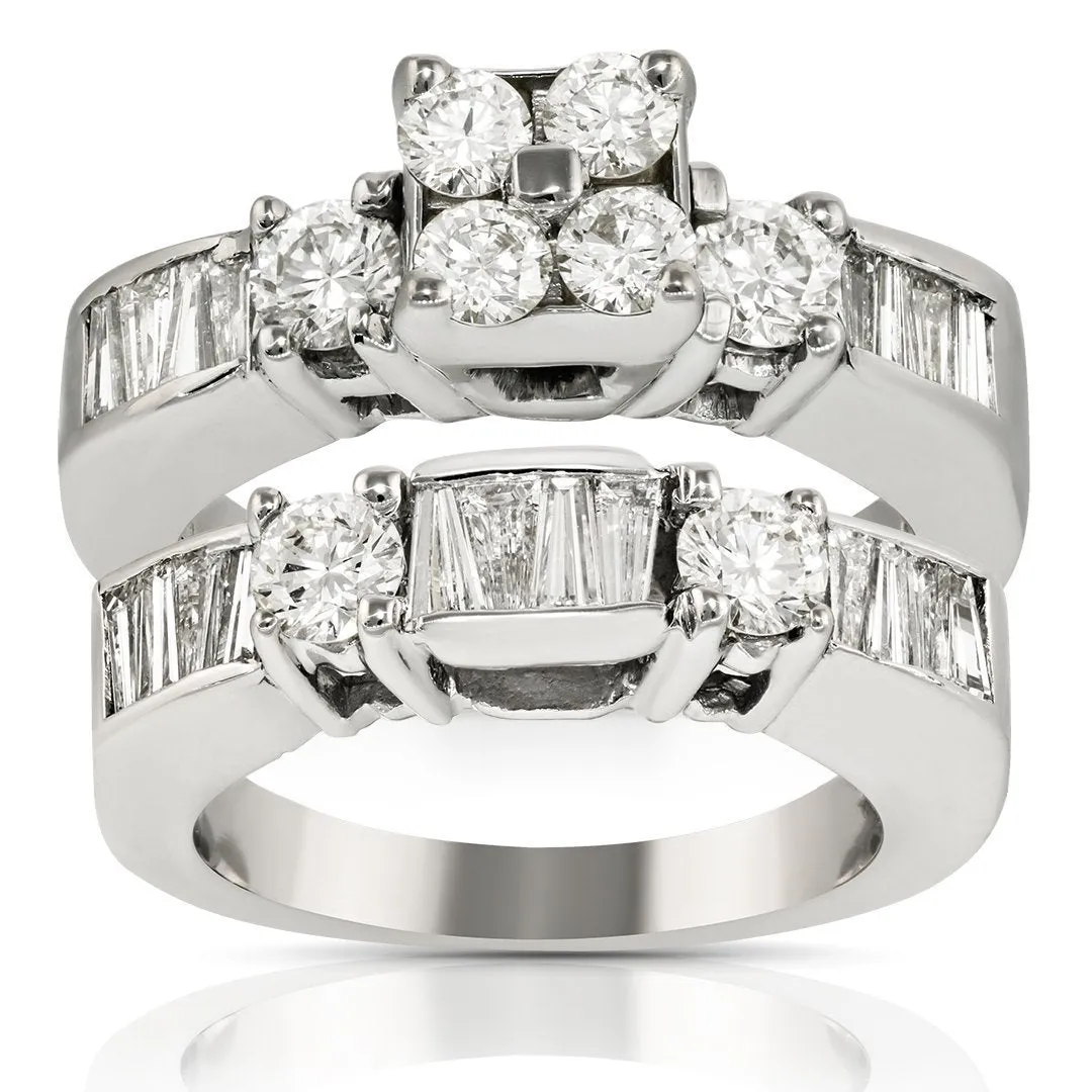 14K White Gold Diamond Bridal Ring Set 3.03 Ctw