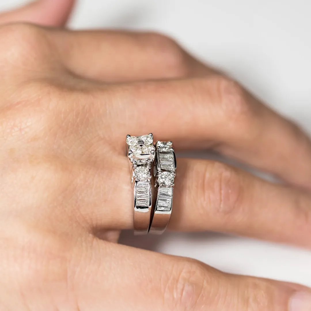 14K White Gold Diamond Bridal Ring Set 3.03 Ctw