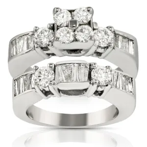 14K White Gold Diamond Bridal Ring Set 3.03 Ctw