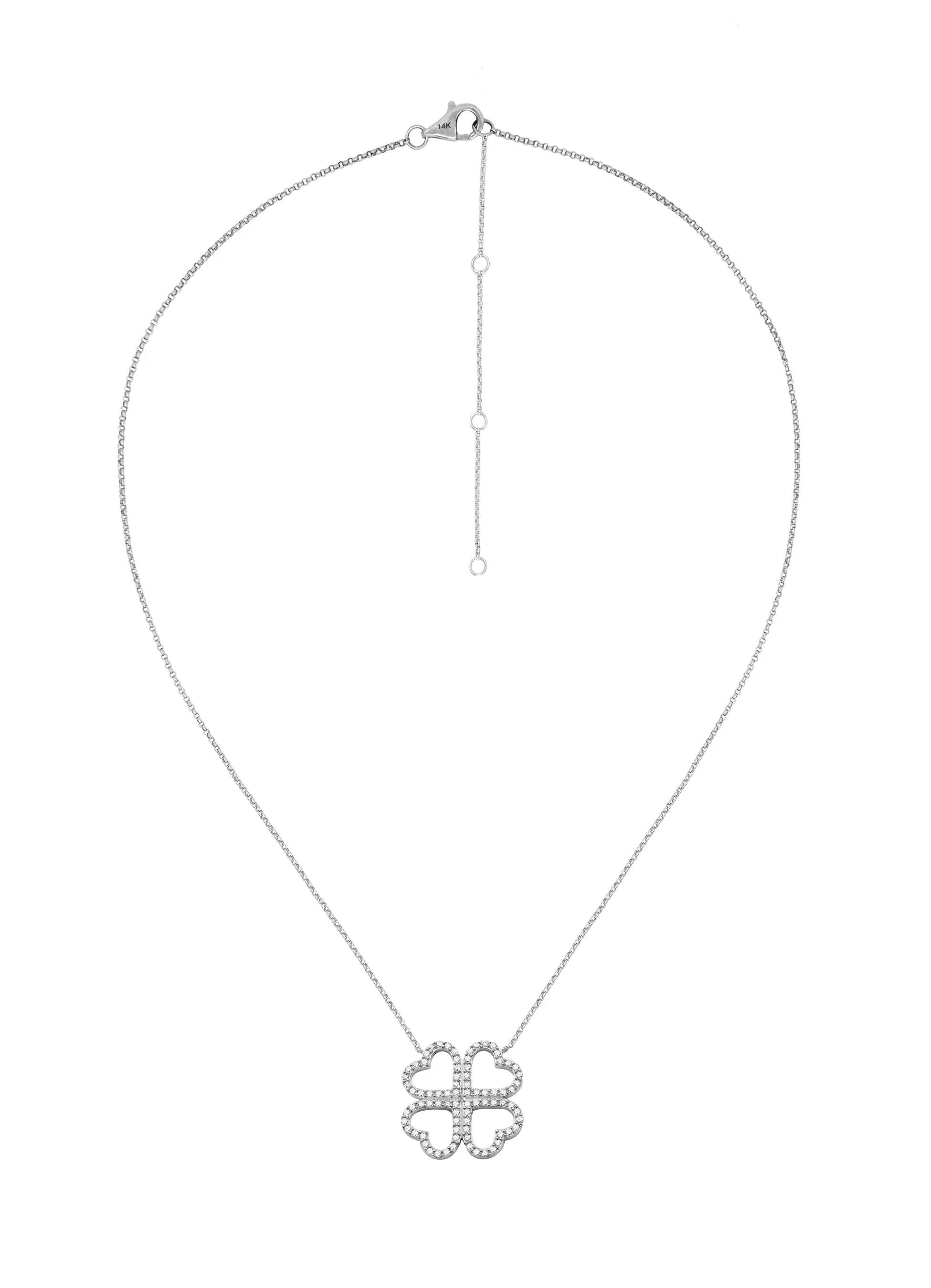 14k White Gold Diamond Clover/Heart Necklace