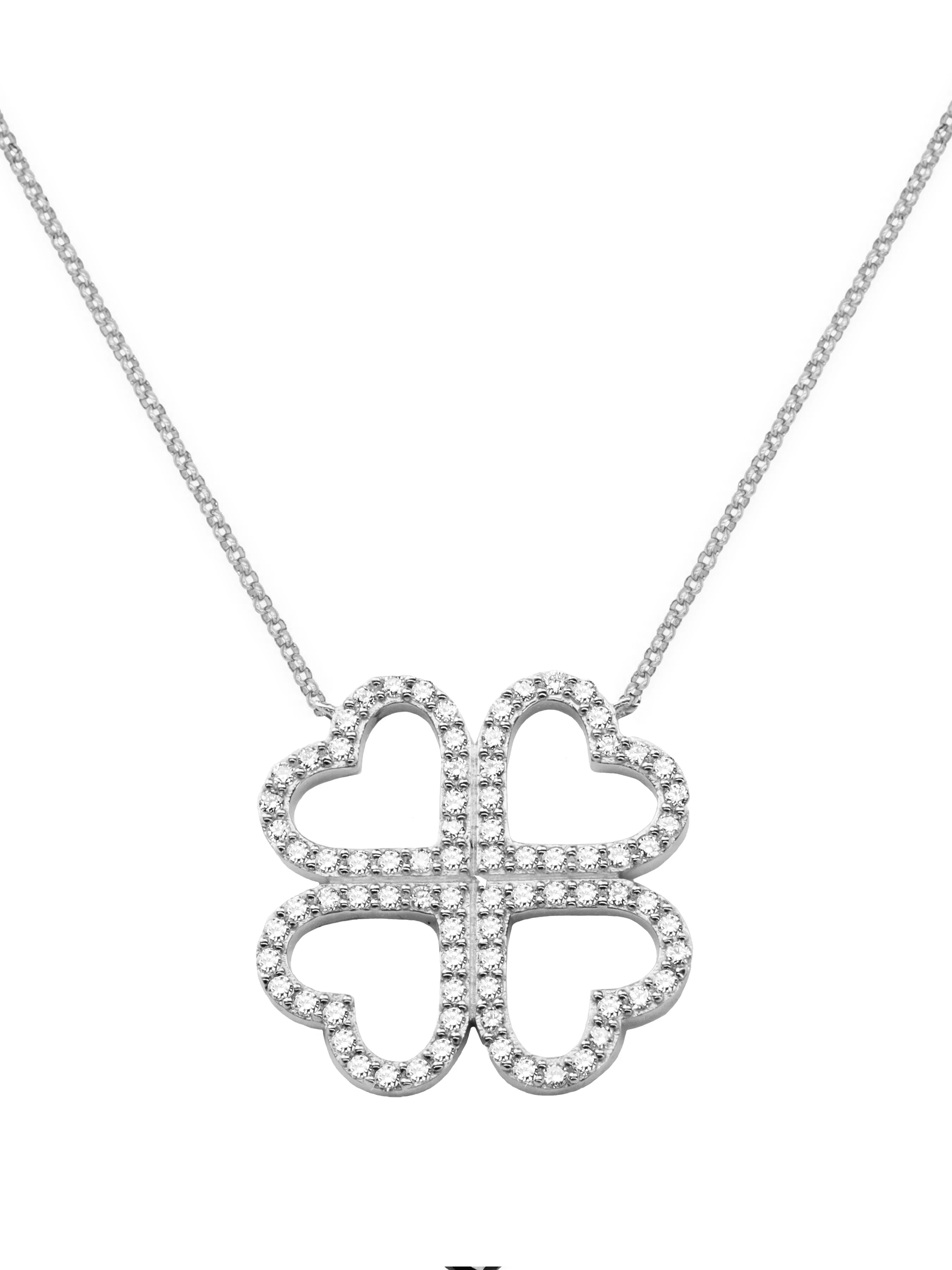 14k White Gold Diamond Clover/Heart Necklace
