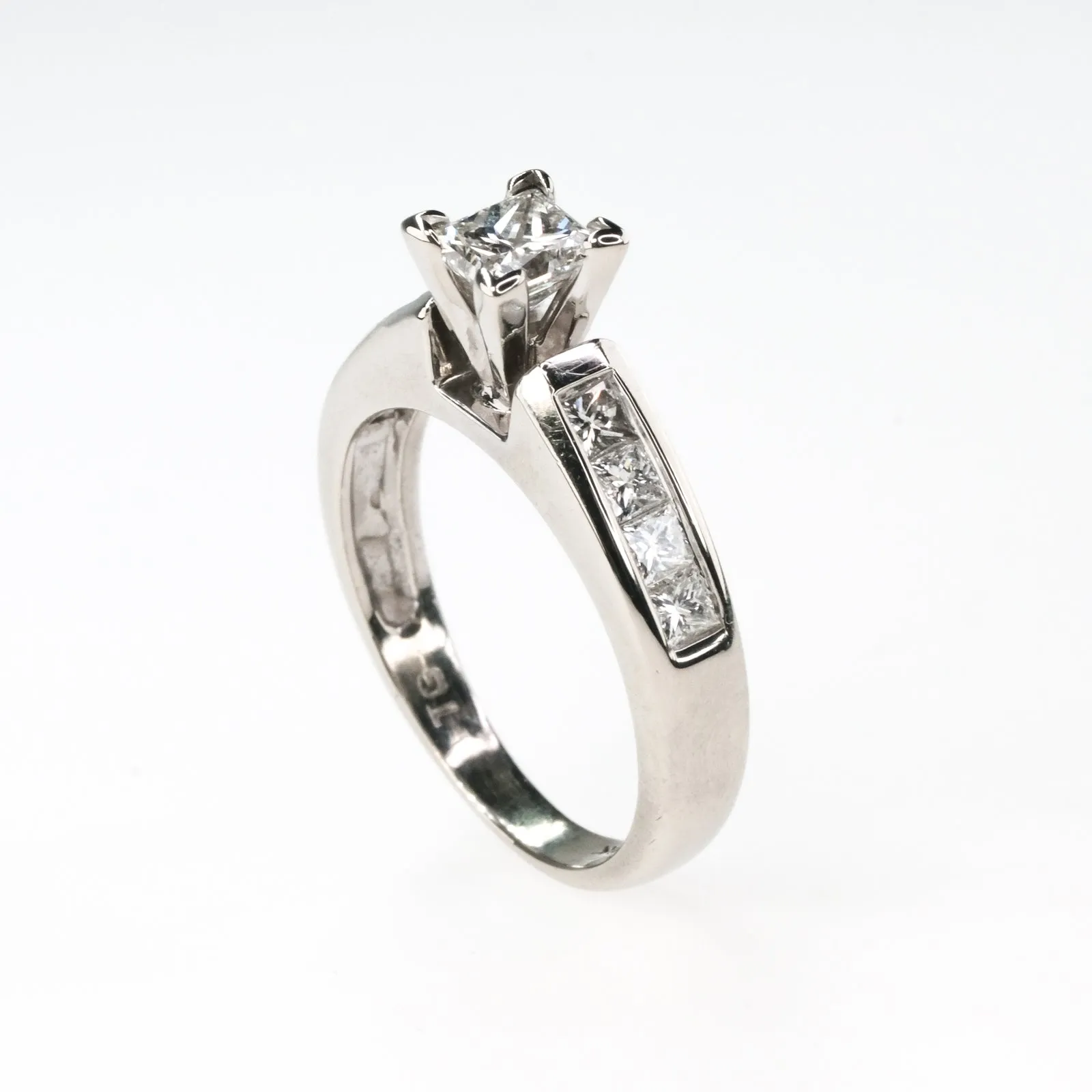 14K White Gold IGI 0.52ct Princess Diamond VS2/I & Side Accents Engagement Ring