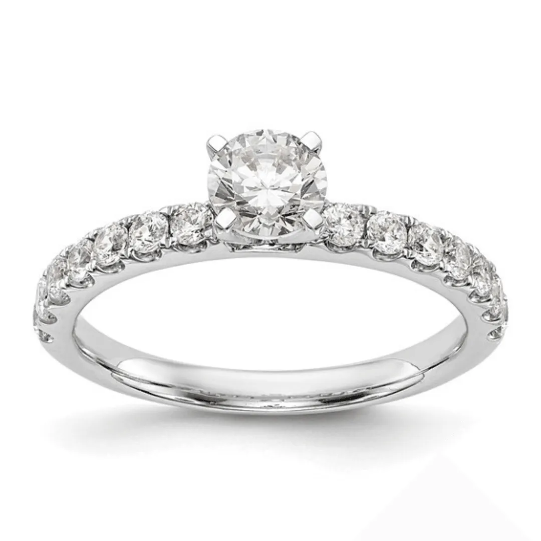 14K White Gold Lab Diamond Solitaire Pave Ring
