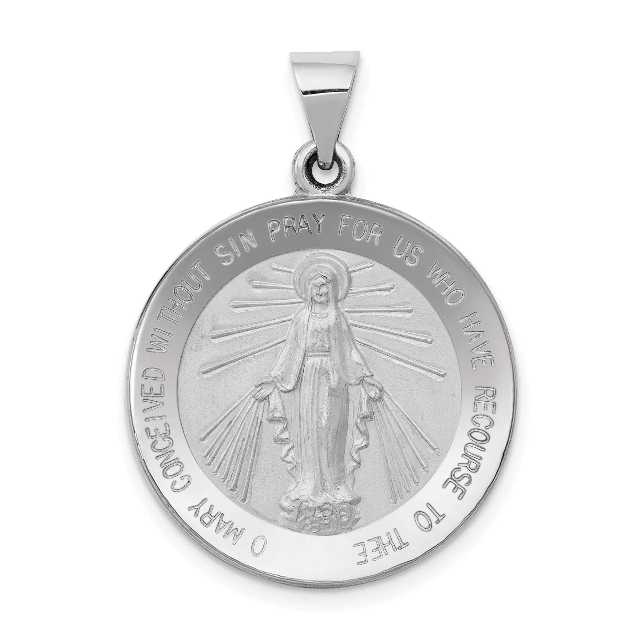 14k White Gold Miraculous Medal Pendant