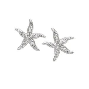 14k White Gold "Sea Jewels" Pavé Diamond Starfish Earrings, D=.42tw