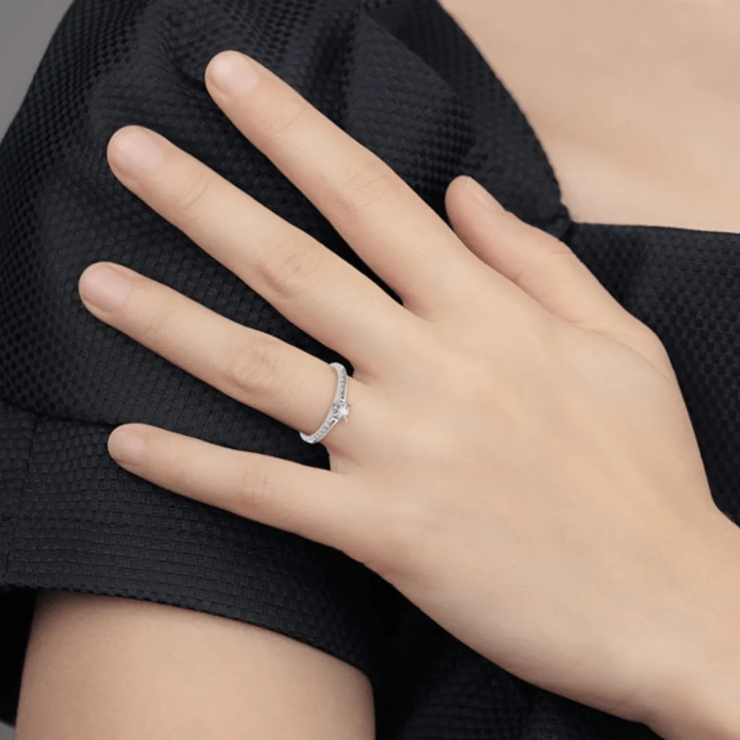 14K White Gold Solitaire Diamond Wedding Ring