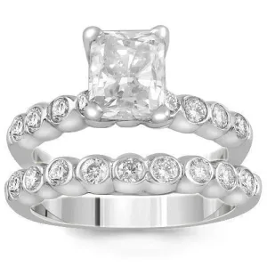 14K White Solid Gold Diamond Bridal Ring Set 3.03 Ctw