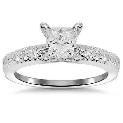 14K White Solid Gold Diamond Engagement Ring 0.76 Ctw