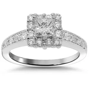 14K White Solid Gold Diamond Engagement Ring 1.5 Cwt.
