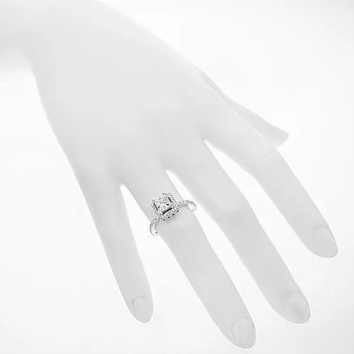 14K White Solid Gold Diamond Engagement Ring 1.76 Ctw