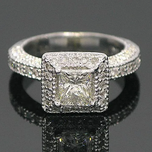 14K White Solid Gold Elegant Diamond Engagement Ring 1.93 Ctw