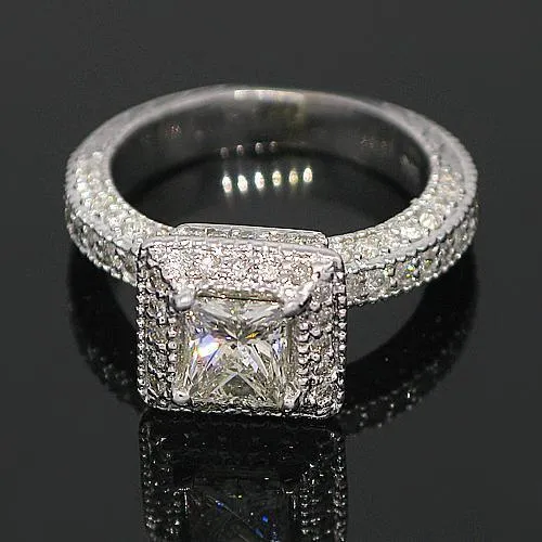 14K White Solid Gold Elegant Diamond Engagement Ring 1.93 Ctw