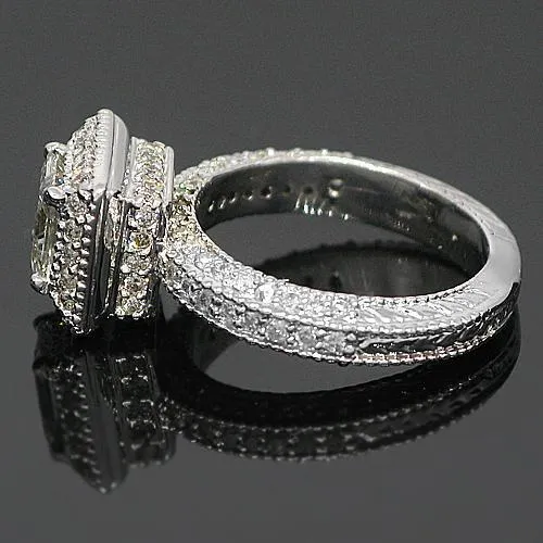 14K White Solid Gold Elegant Diamond Engagement Ring 1.93 Ctw