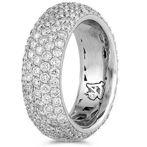 14K White Solid Gold Mens Diamond Pave Set Eternity Ring Band 5.00 Ctw
