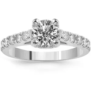 14K White Solid Gold Womens Cathedral Diamond Engagement Ring With Center Stone 1.50 Ctw
