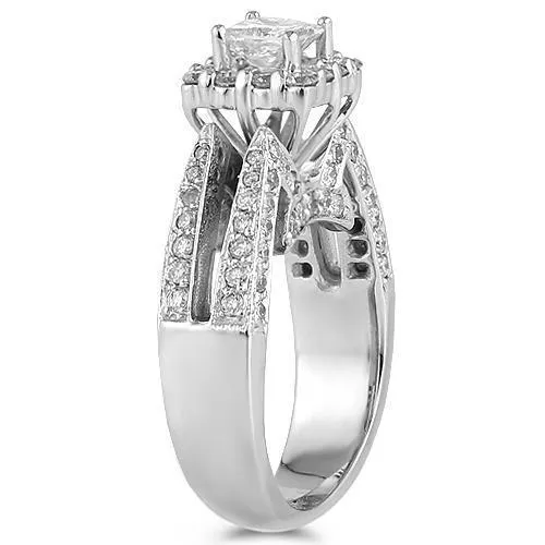14K White Solid Gold Womens Diamond Engagement Ring With Princess Cut Center Stone 2.03 Ctw