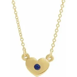 14K Yellow Blue Sapphire Heart 16" Necklace