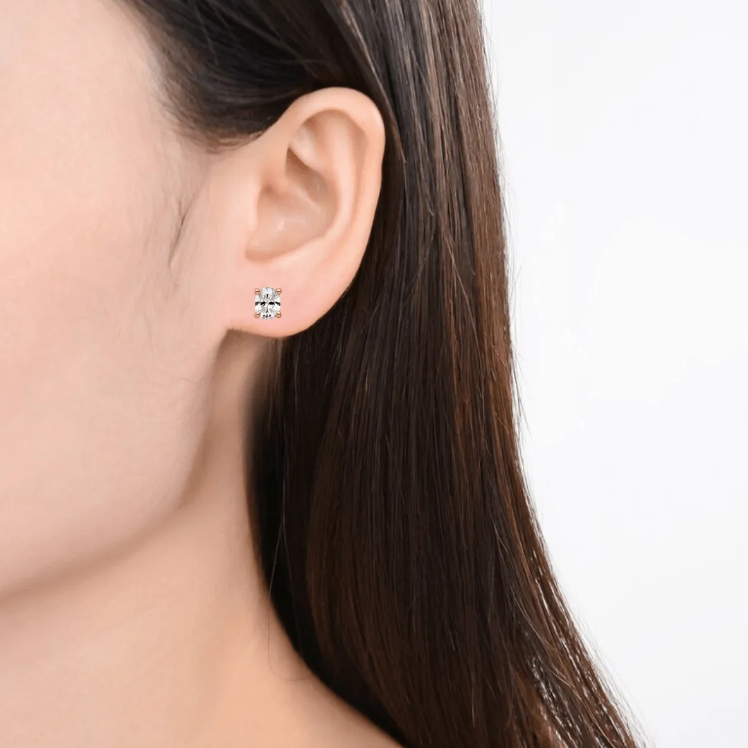14k Yellow Gold Lab Grown Diamond Oval Solitaire Stud Earrings
