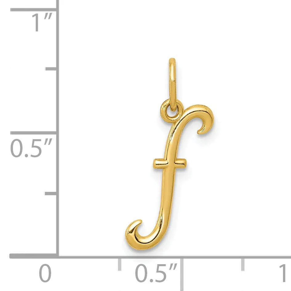 14K Yellow Gold Lower Case Script Letter F Initial Pendant